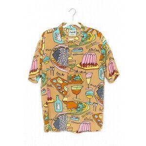 90s Jams World Food Hawaiian Shirt Art Table De Hote Fish Turkey Cocktails XL